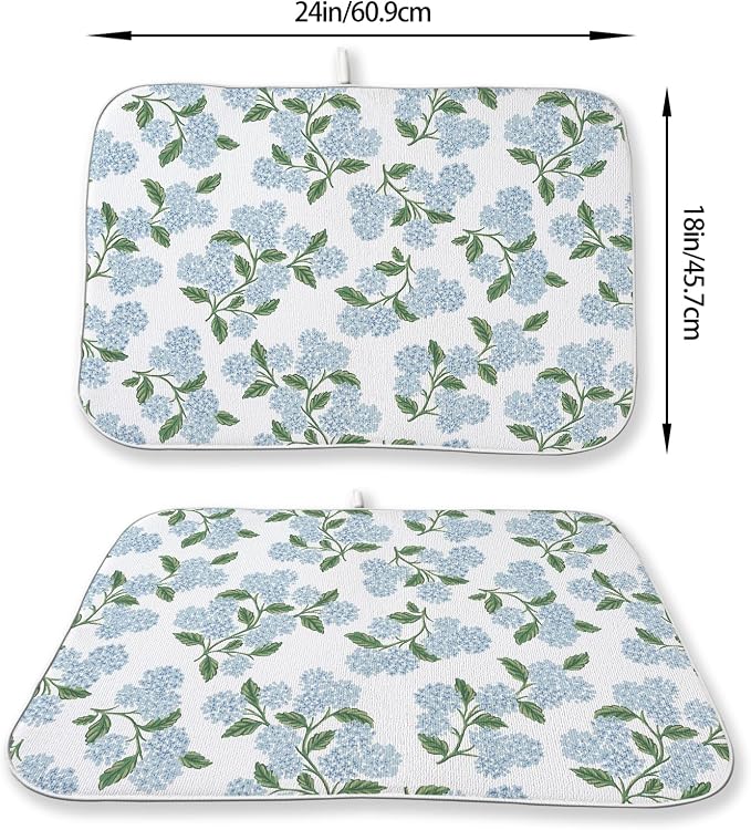 Blue Sage Green Hydrangea Dish Drying Mats 18x24 Inch Floral Mats Spring - Image 2
