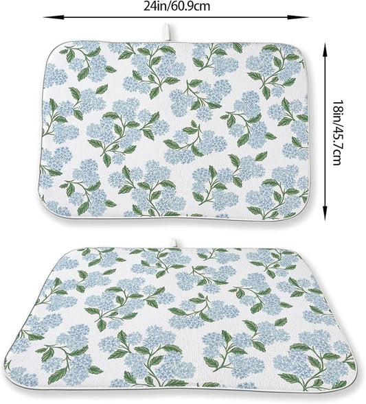 Blue Sage Green Hydrangea Dish Drying Mats 18x24 Inch Floral Mats Spring - Image 2