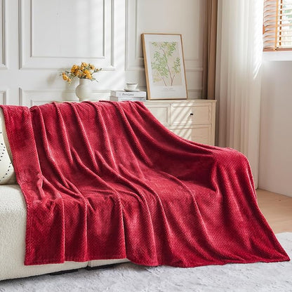 NEWCOSPLAY Super Soft Throw Blanket Red Premium Silky Flannel Fleece Leaves Pattern Lightweight Bed Blanket All Season Use (Red, Throw(50"x60"))