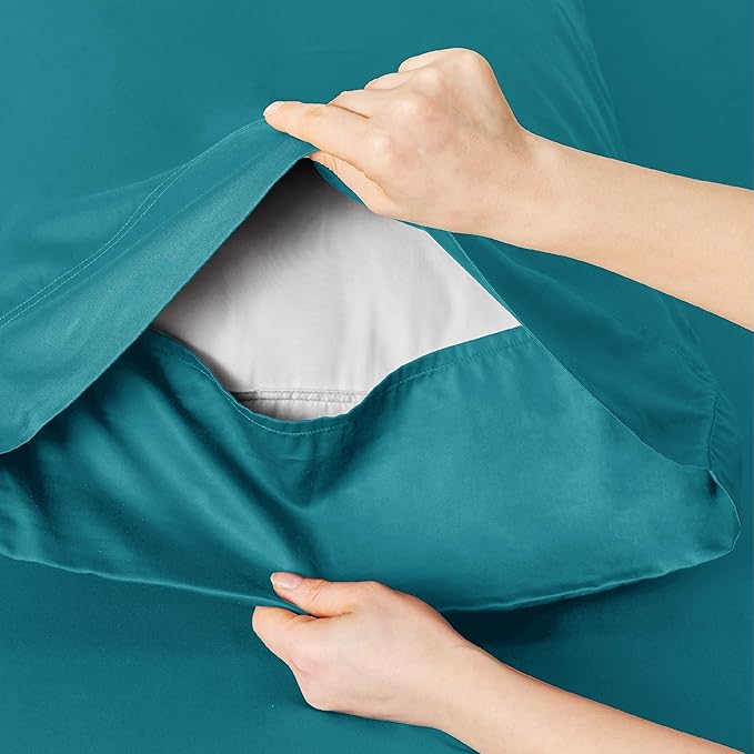 Bedsure Queen Sheet Set, Rayon Derived from Bamboo, Cooling Sheets, Breathable & Soft, Deep Pocket Up to 16 Inches, Hotel Luxury Silky Bedding for Hot Sleepers, Turquoise