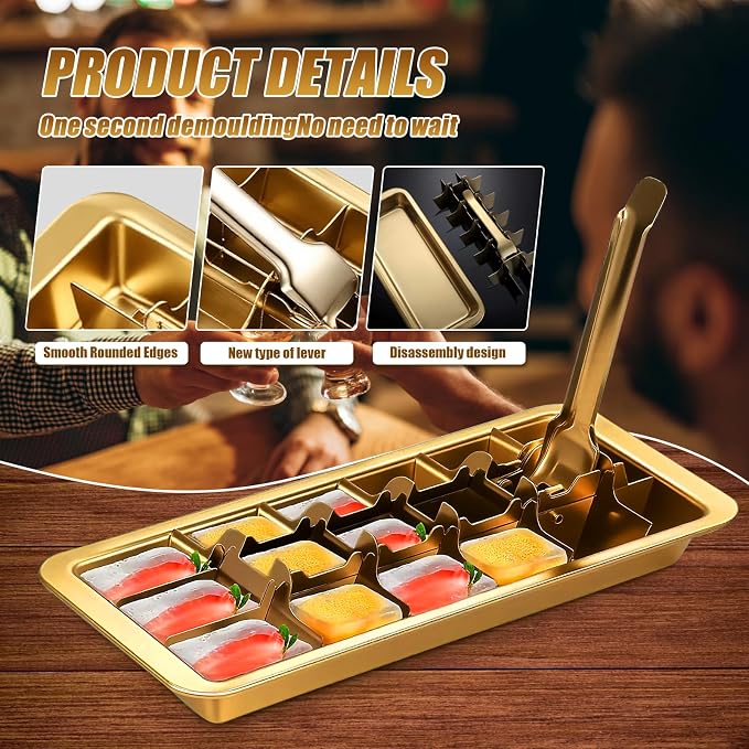 Professional Ice Cube Tray Gold-color, 18-Slot Stainless Steel, Heavy Duty - Image 5