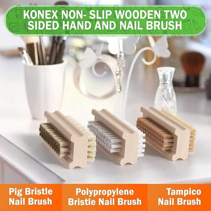 Konex Non-Slip Wooden Two-sided Hand and Nail Brush - Image 5