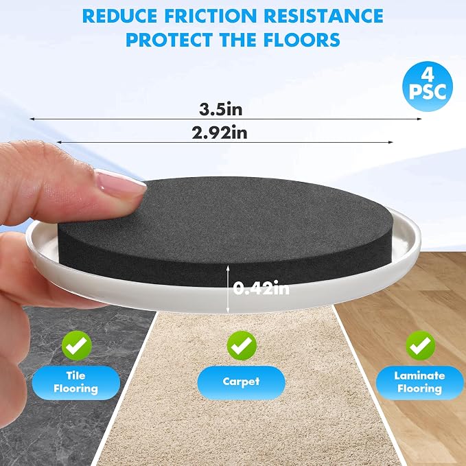 Furniture Lifter Tool + 8-Pack of 3.5" Sliders, Save 80% Effort, Safely and - Image 6