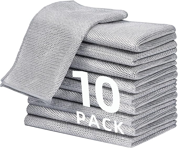 10 Pack Extra Large Non Scratch Wire Dishcloths, 30x30cm Double-Layer Silver by LikGuest