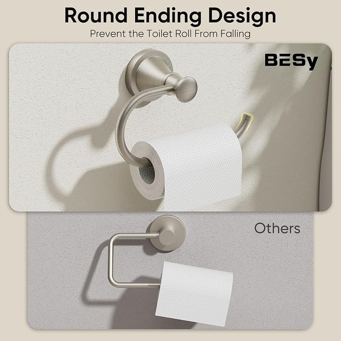 BESy Brushed Nickel Toilet Tissue Paper Holder Brushed Nickel Bathroom - Image 4