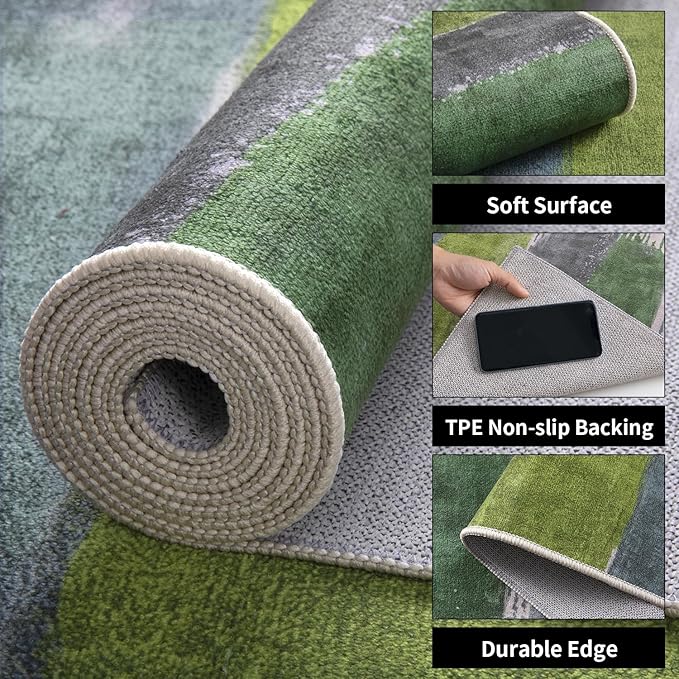 Ciicool Modern Abstract Area Rug 2x3 Washable Small Entryway Rugs, Green Non-Slip Low Pile Throw Entry Rug, Foldable Kitchen Bathroom Rugs Floor Carpet for Entrance Bedroom Indoor Doormat