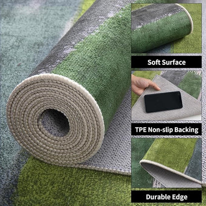 Ciicool Modern Abstract Area Rug 2x3 Washable Small Entryway Rugs, Green Non-Slip Low Pile Throw Entry Rug, Foldable Kitchen Bathroom Rugs Floor Carpet for Entrance Bedroom Indoor Doormat