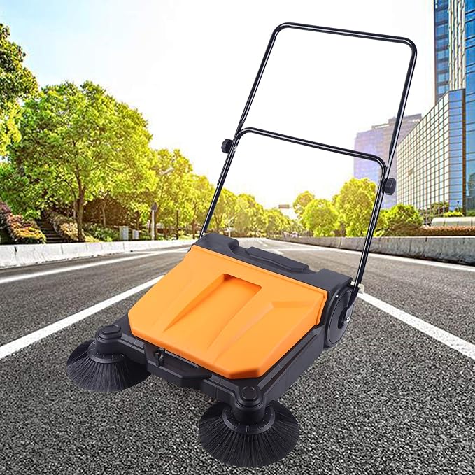 Hand Push Floor Sweeper, 26 Inch Hand Held Sweeper Brush Walk-Behind Manual - Image 2