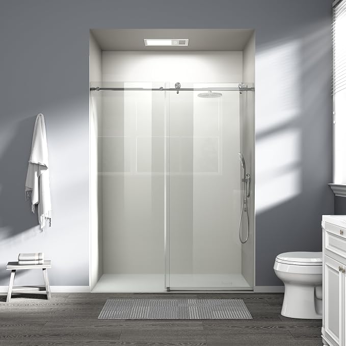 Abruzzo 76" Tall Frameless Single Sliding Shower Door by ABRUZZO