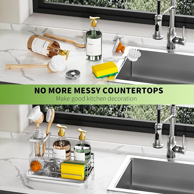 Cisily Stainless Steel Kitchen Sink Caddy Organizer, Sponge Holder - Image 6