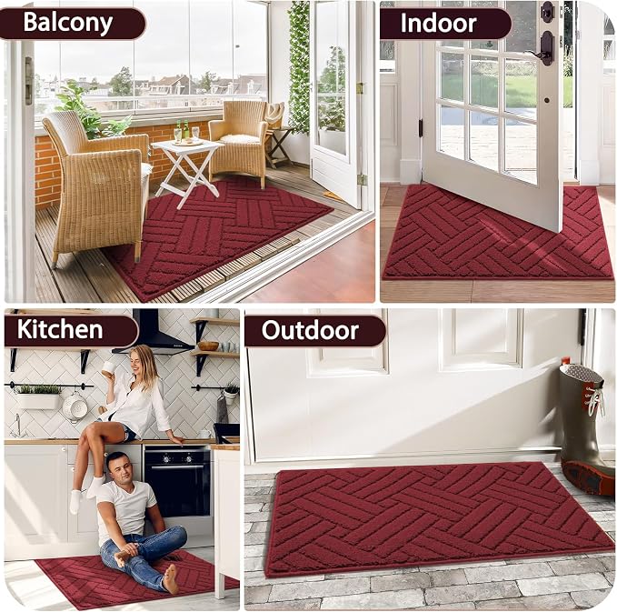 Door Mat Indoor Doormat, Entryway Rug Red Door Mats Non-Slip Rubber Backing - Image 6
