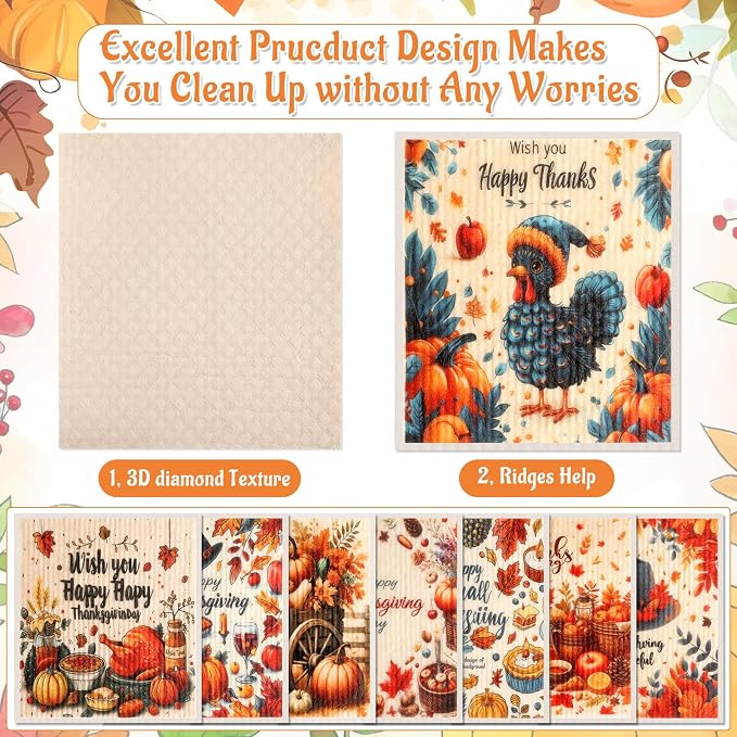Lucomb 8 Pack Thanksgiving Swedish Dishcloths - Image 4
