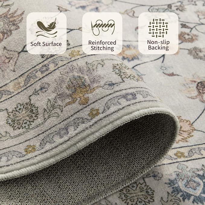 Floral Rug for Living Room Bedroom, 4x6 Washable Rug, Vintage Boho Area Rug - Image 6