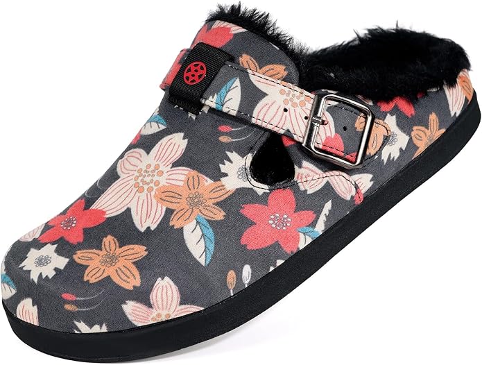 Fur Lined Clogs for Women Men Suede Winter Slippers Arch Support Slip on Mules - Image 2