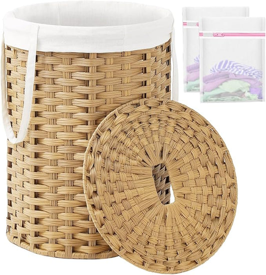 Laundry Hamper with Lid Laundry Basket with Lid 19.0 Gal Round Wicker Laundry by SETVSON