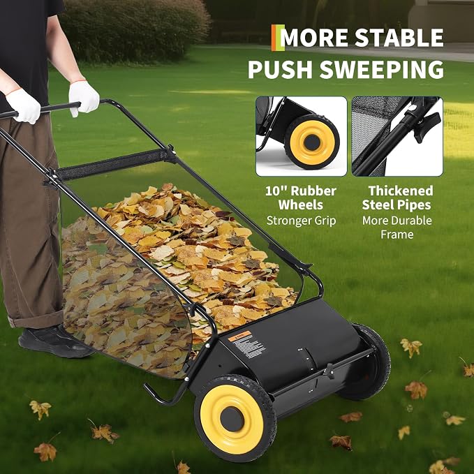Garvee 21 Inch Push Lawn Sweeper, Leaf & Grass Collector, Strong Rubber Wheels - Image 4