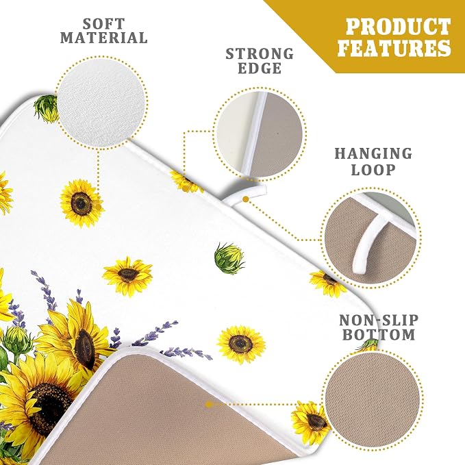 Sunflower Dish Drying Mat for Kitchen Counter 18x16 Inch Floral Lavender Drying - Image 3
