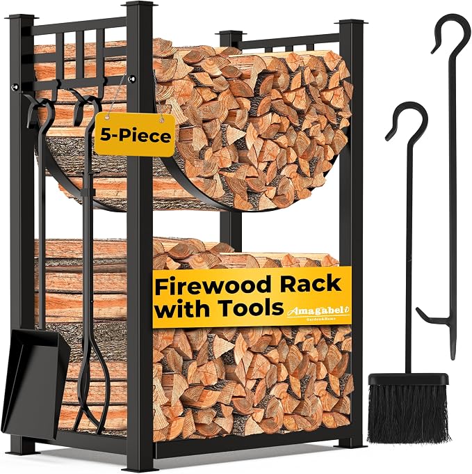 AMAGABELI GARDEN & HOME 31.6in Large Firewood Rack Fireplace Tools Set Wood by AMAGABELI+GARDEN+%26+HOME