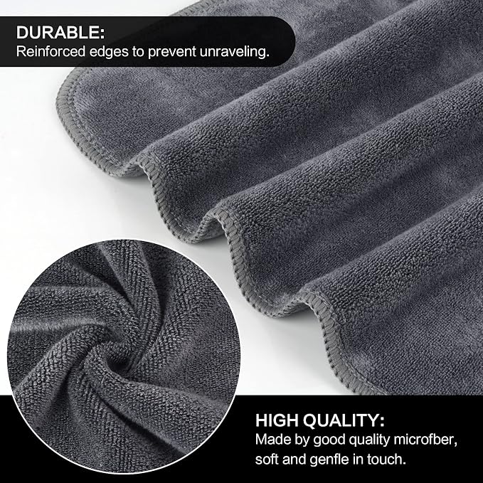 SINLAND Microfiber Facial Cloths Fast Drying Washcloth 12inch x 12inch Grey 2 - Image 3
