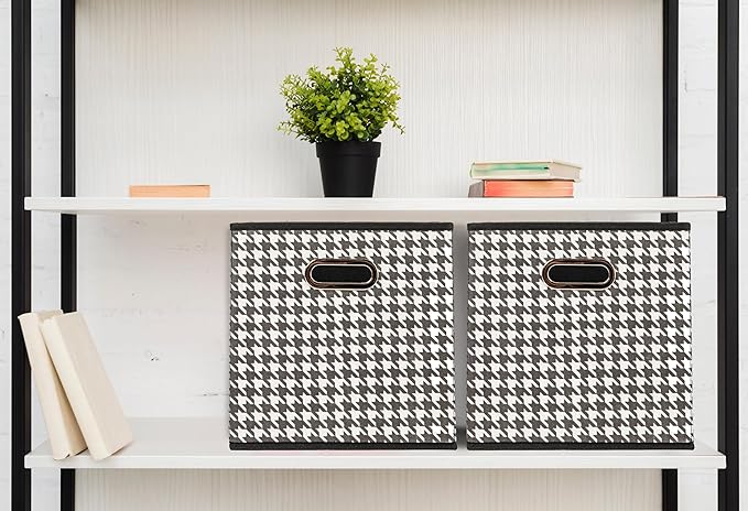 Household Essentials Fabric Storage Bins 6 Piece Set, Houndstooth White and - Image 6