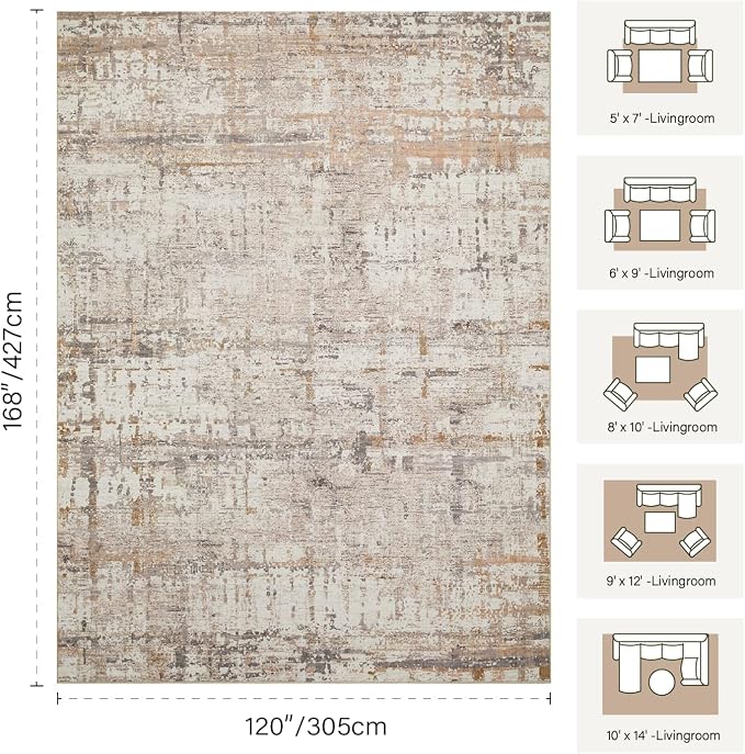 10x14 Extra Large Washable Area Rug, Soft Abstract Vintage Rug - Image 2