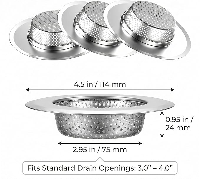 Helect 3-Pack Kitchen Sink Strainer, Stainless Steel Drain Filter - Image 6