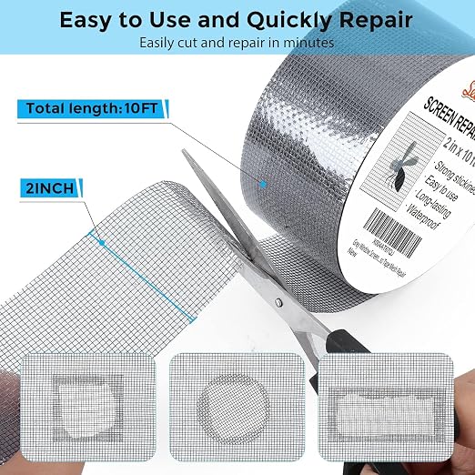 Grey Window Screen Repair Tape, 2IN X 10FT Screen Repair Kit - Image 3
