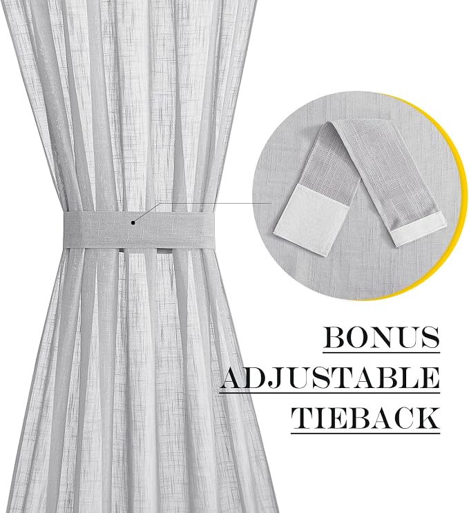 NICETOWN Linen Door Curtains 40 Inches Long, Dual Rod Pocket Semi Sheer - Image 5