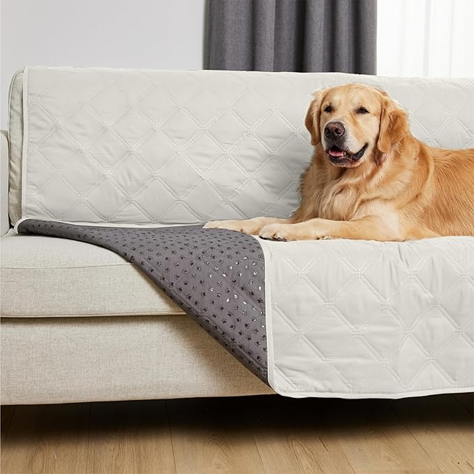 GORILLA GRIP Waterproof Bed Cover for Dogs, 82x68, Gripped Slip Resistant Backing, Leak Proof Washable Dog Blanket Covers Sofa, Couch, Sectional, Crate, Car, RV Seats, Pet Puppy Essentials Light Taupe