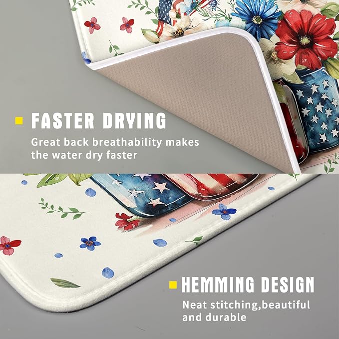 Giwawa American Patriotic Floral Dish Drying Mat Flower Vase Drainer Rack Mats - Image 3