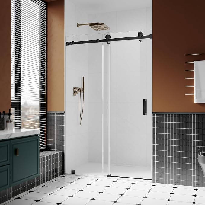 3/8" Sliding Glass Shower Door, 50-55" W x 80" H Frameless Bathroom Door - Image 7