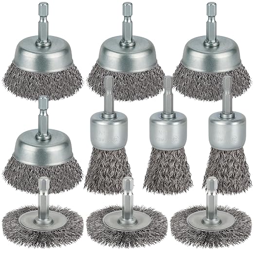 10 Pcs Wire Brush for Drill, Coarse Carbon Steel Crimping Wire Wheel Brush by WENORA