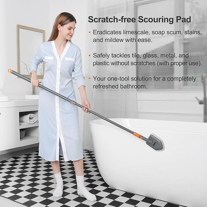 Tile Tub Scrubber Brush with 3 Different Function Cleaning Heads and 56" - Image 8
