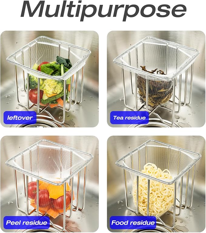 Kitchen Sink Strainer with Sink Basket Holder and 200 Strainer Net Bags - Image 5