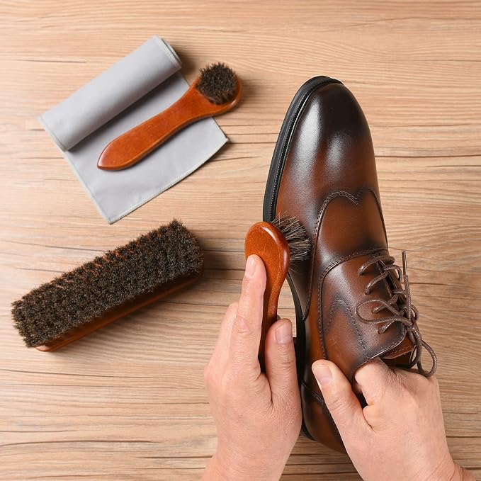 4-Piece Horsehair Shoe Brush Shine Kit, Shoe Polish Kit, Leather Shoes Boot - Image 4