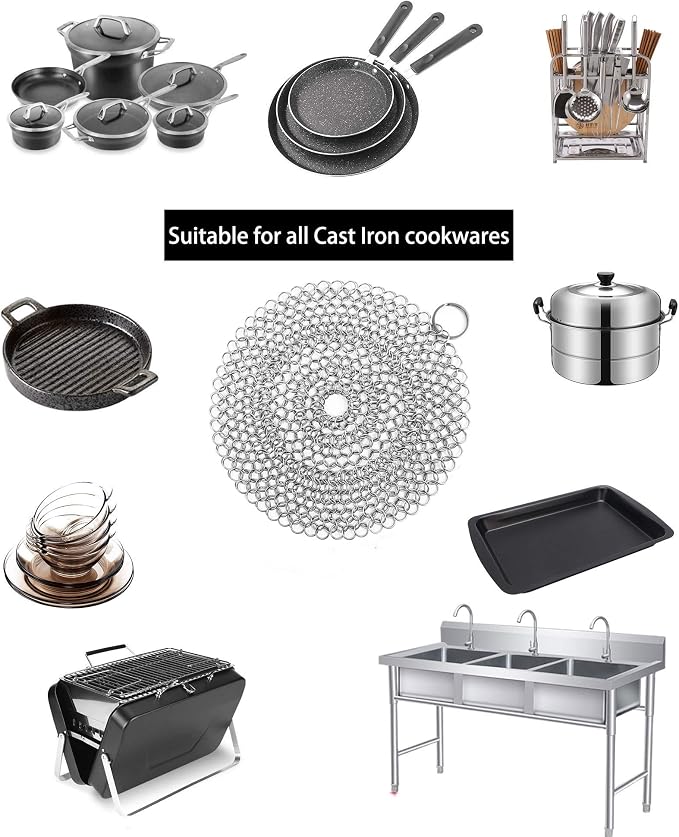 Cast Iron Skillet Cleaner Chainmail, 2 Pack Premium Stainless Steel Chain - Image 4