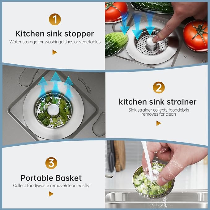 YYKBZ 3 in 1 Kitchen Sink Drain Strainer, Stainless Steel Sink Stopper - Image 3