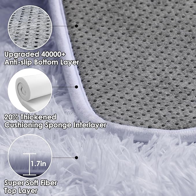 ONASAR White Area Rugs for Bedroom Fluffy, 4x6 Soft Shag Plush Bedside Rug, Living Room Indoor Floor Carpet, Washable Carpets for Nursery Kids Girls Boys Teen Baby Dorm Playroom Home Office Decor