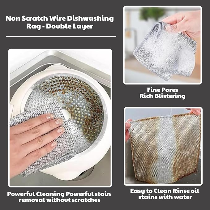 CrafTreat Non Scratch Wire Dishwashing Rag, 10 Pack Double Layer Reusable Wire - Image 3