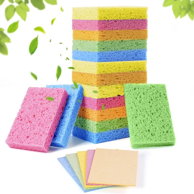 15 Pcs Cellulose Sponges Kitchen, 5 Colors Non-Scratch Colorful Sponges by TaShow