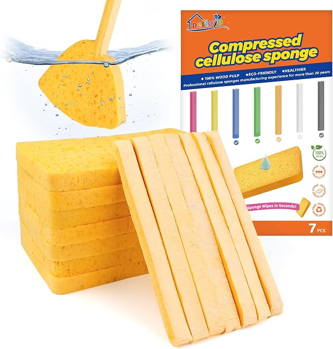 7 Pack Biodegradable Cellulose Pop Up Sponges | Compostable Kitchen Sponges by Derloyo