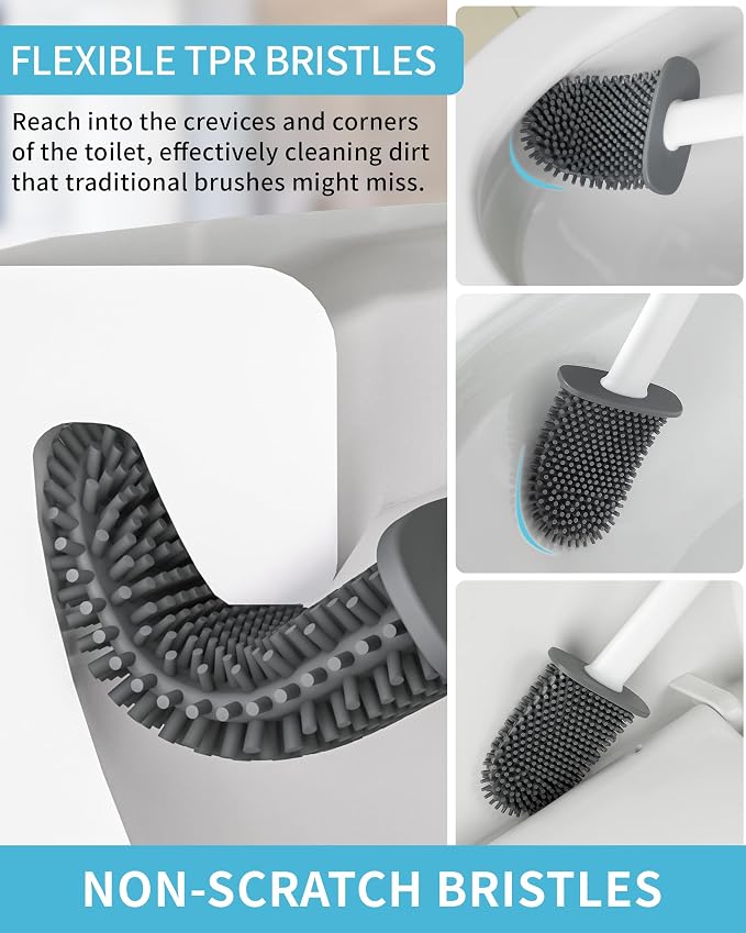 MR.SIGA Toilet Brush and Holder Set, Wall Mounted Toilet Bowl Brush, Compact - Image 4