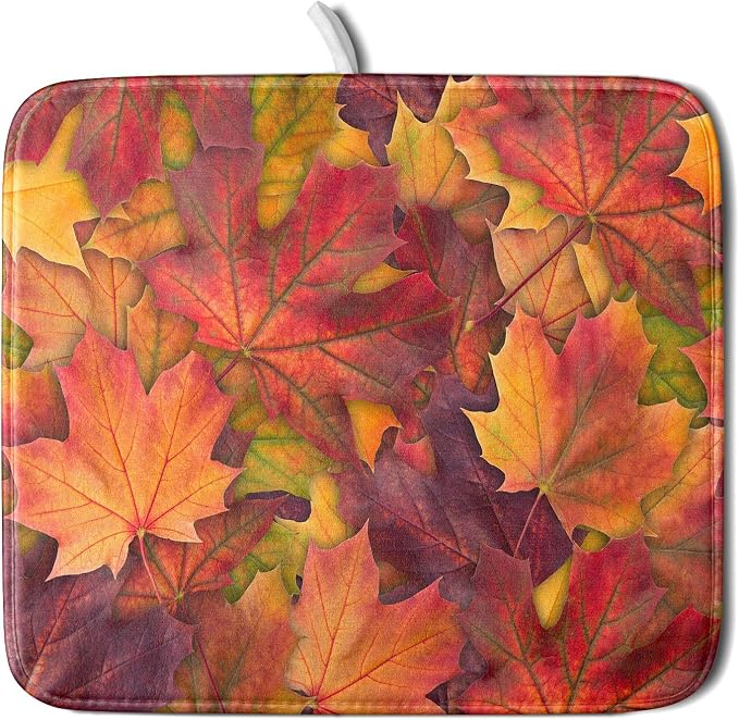 Colorful Autumn Maple Leaves Dish Drying Mat by Sweetshow
