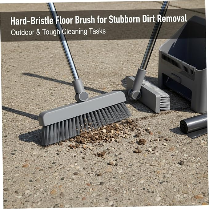 Broom Dustpan 3-in-1 90° Stand up Heavy Duty Dust Pan and Broom Set - Image 4