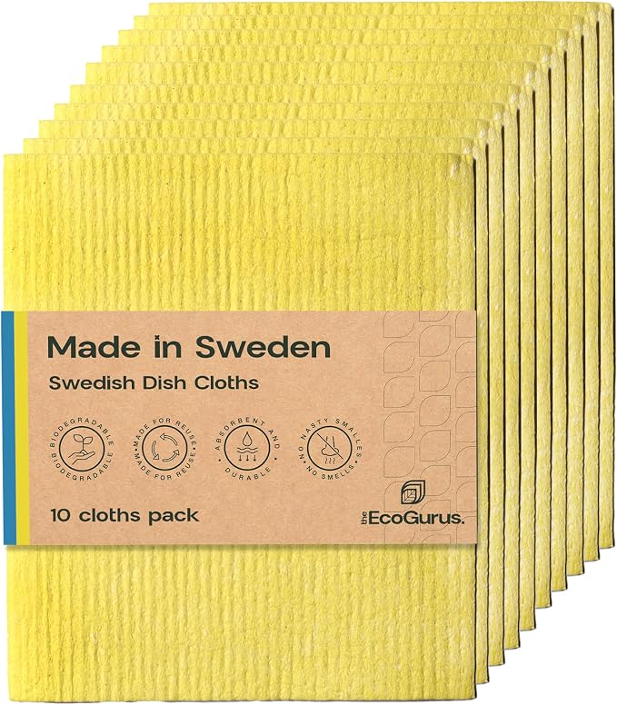 Original Swedish Dishcloth – Made in Sweden, 10 Cloths, Reusable & by TheEcoGurus
