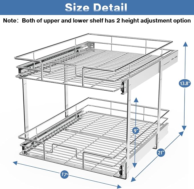 LOVMOR 2 Tier Individual Pull Out Cabinet Organizer 17" W x 21" D, Slide Out - Image 3