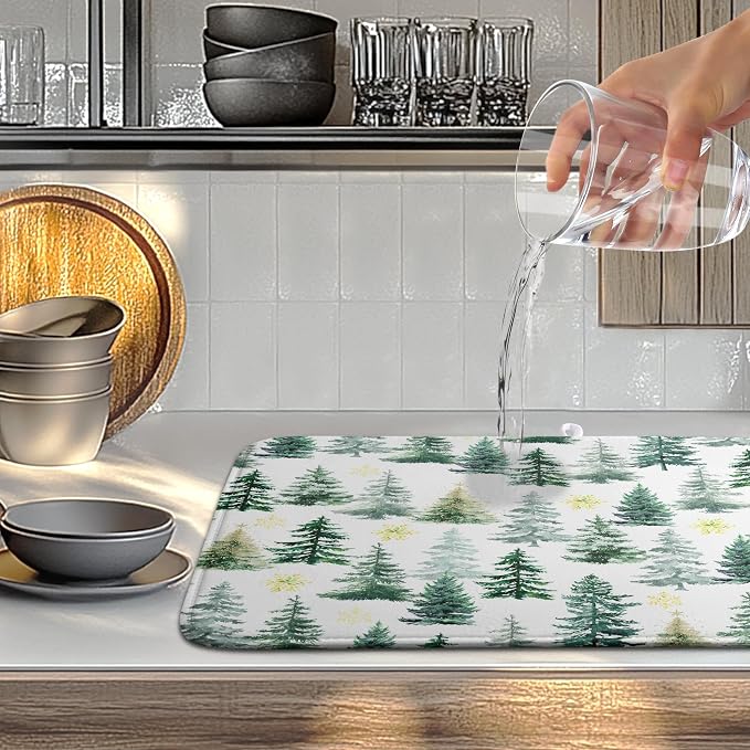 Christmas Trees Dish Drying Mat 18x24 Inch Large Size Winter Dish Dry Mats - Image 5