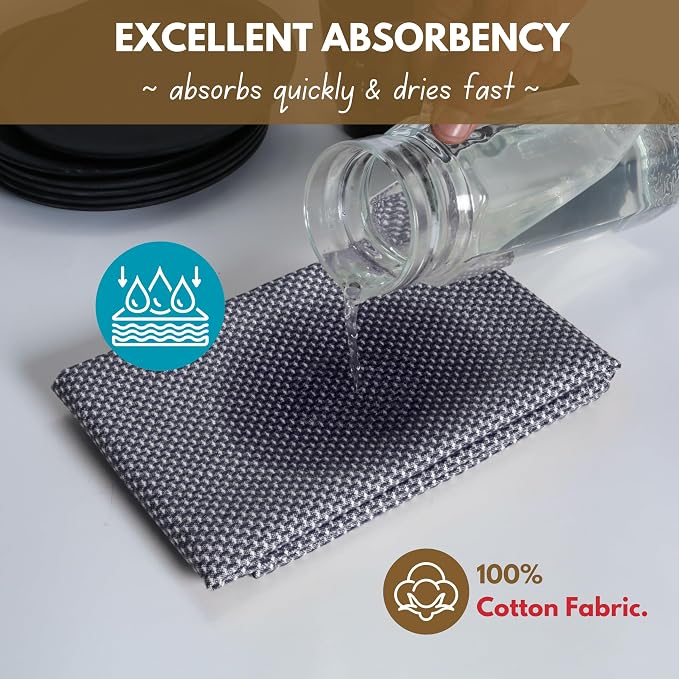 Native Fab 4 Pack Dotted Pattern Kitchen Dish Towels Cotton Super Absorbent - Image 2