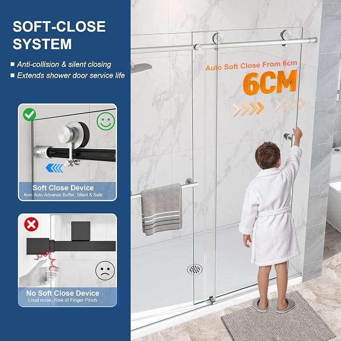 Frameless Shower Door, 5/16" Glass Sliding Shower Door - Image 3
