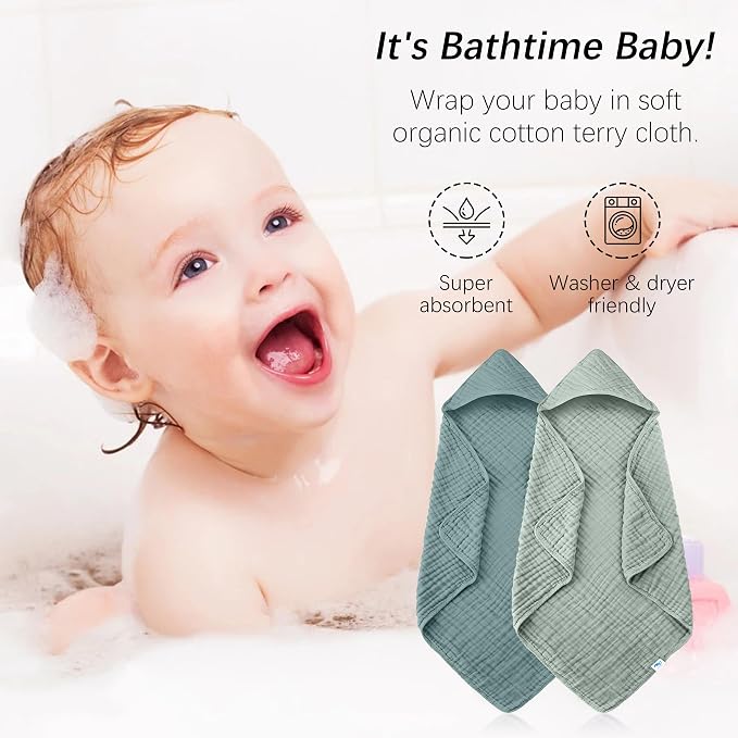 SWEET DOLPHIN Muslin Hooded Baby Bath Towels - Image 3